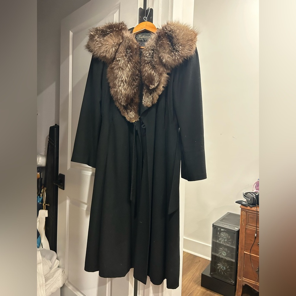 Vintage Kaufmann’s Silver Fox Fur Collar Wool Coat ❄️ Old Money Swing Coat XS/S